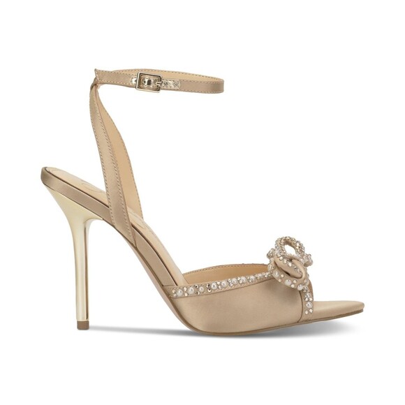 Jessica Simpson Nolira Sandals Womens 8M Champagne Rhinestone Bow Stiletto Heel - Picture 2 of 12